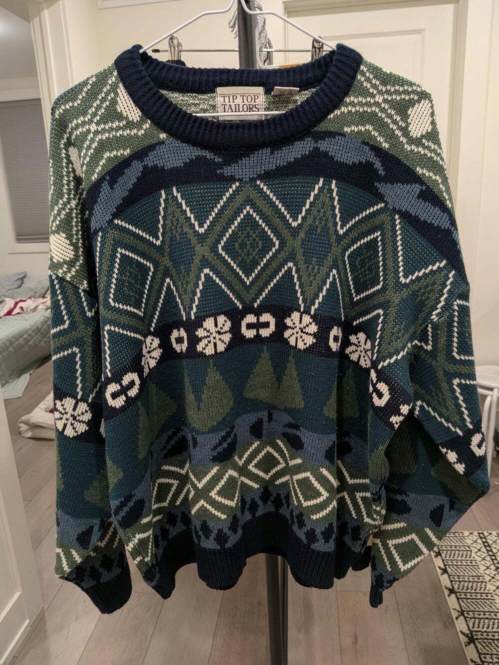 Vintage Tip Top Tailors Geometric Knit Sweater – 90s Canadian Winter Acrylic Men